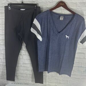 PINK Victoria's Secret Denim Blue Tee and Gray Leggings set